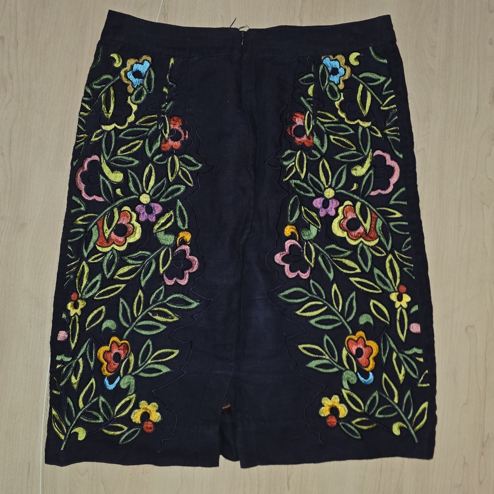 Moulinette Soeurs Navy Skirt with Colorful Floral Embroidery - Picture 6 of 6